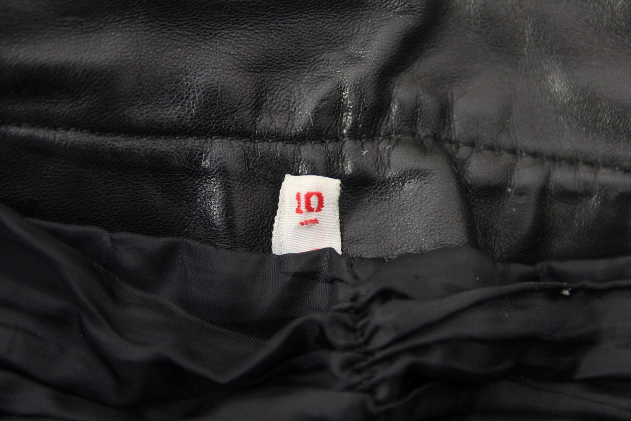 VINTAGE KETT BLACK & RED COWHIDE LEATHER BIKER TROUSERS SIZE 10 WAIST 28/LEG 28"