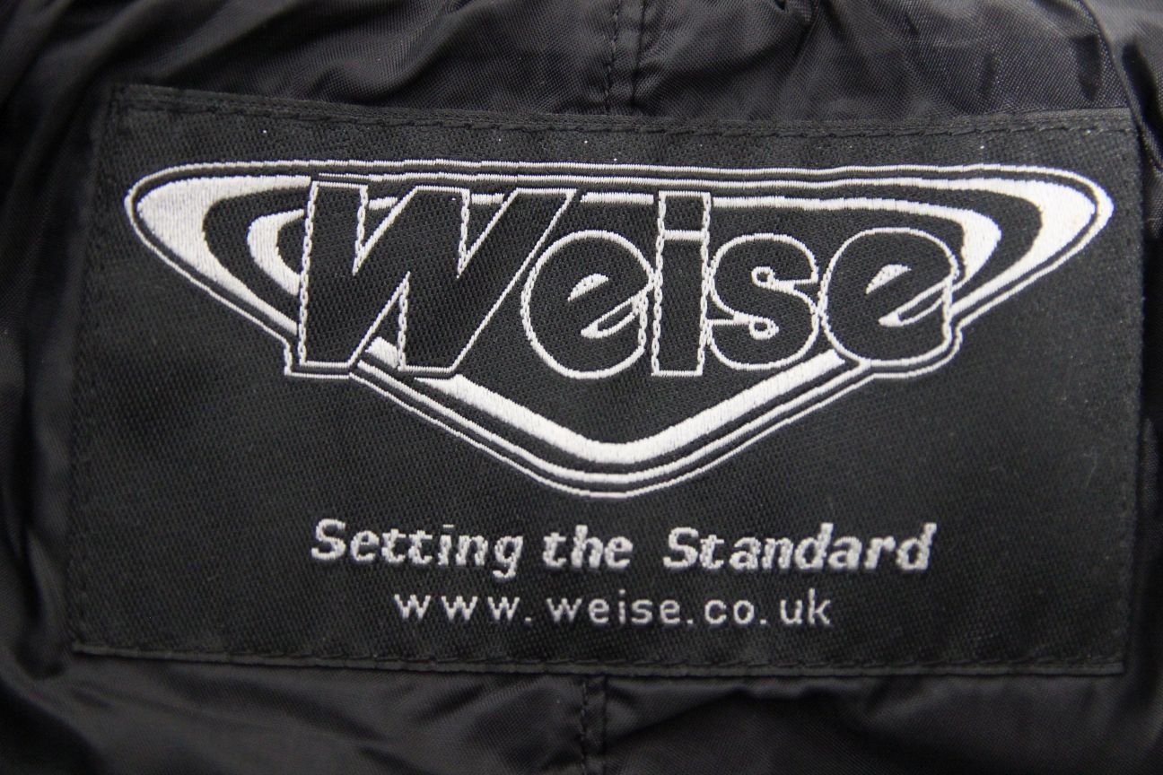 WEISE BLACK LEATHER & TEXTILE BIKER TROUSERS SIZE 8: WAIST 28"/LEG 30" (REG FIT)