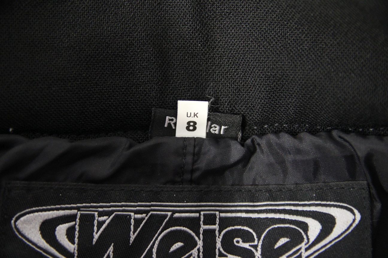 WEISE BLACK LEATHER & TEXTILE BIKER TROUSERS SIZE 8: WAIST 28"/LEG 30" (REG FIT)