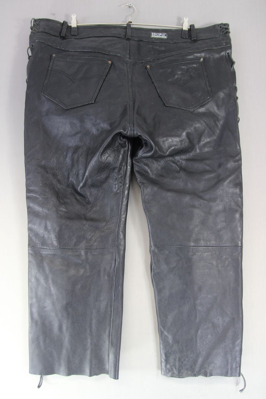 BIKERS PARADISE BLACK COWHIDE LEATHER LACED JEANS: WAIST 46 INCHES/LEG 29 INCHES