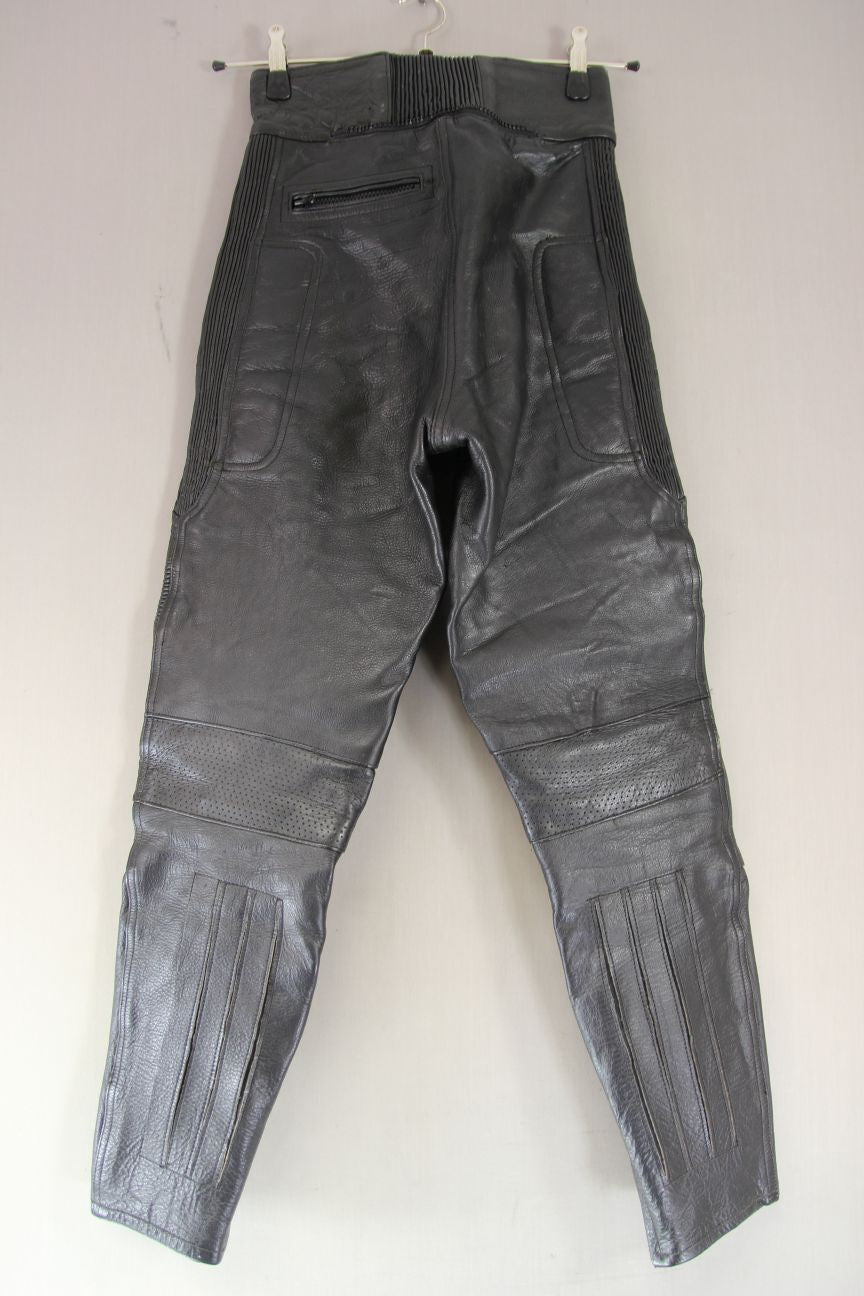 PROTO CLASSIC BLACK COWHIDE LEATHER BIKER TROUSERS SIZE 10 WAIST 26 IN/LEG 29 IN