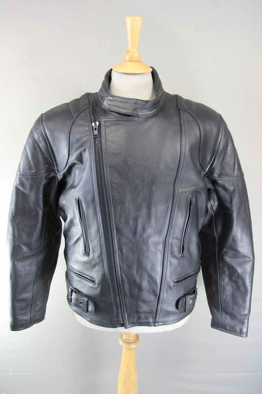 ASHY BLACK PRIME HIDE LEATHER BIKER JACKET 42-44 INCH