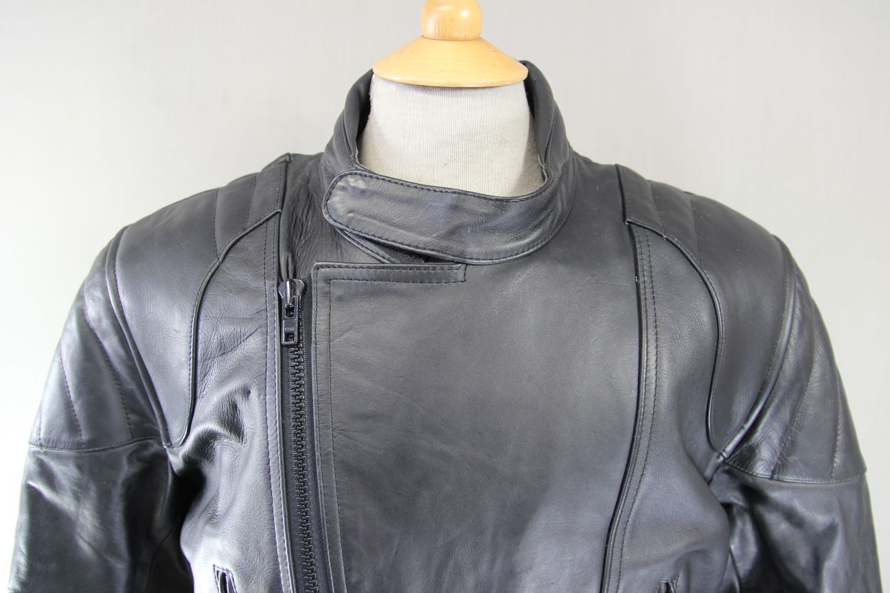 ASHY BLACK PRIME HIDE LEATHER BIKER JACKET 42-44 INCH