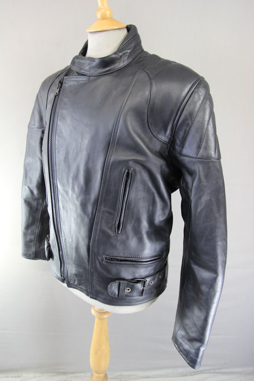 ASHY BLACK PRIME HIDE LEATHER BIKER JACKET 42-44 INCH