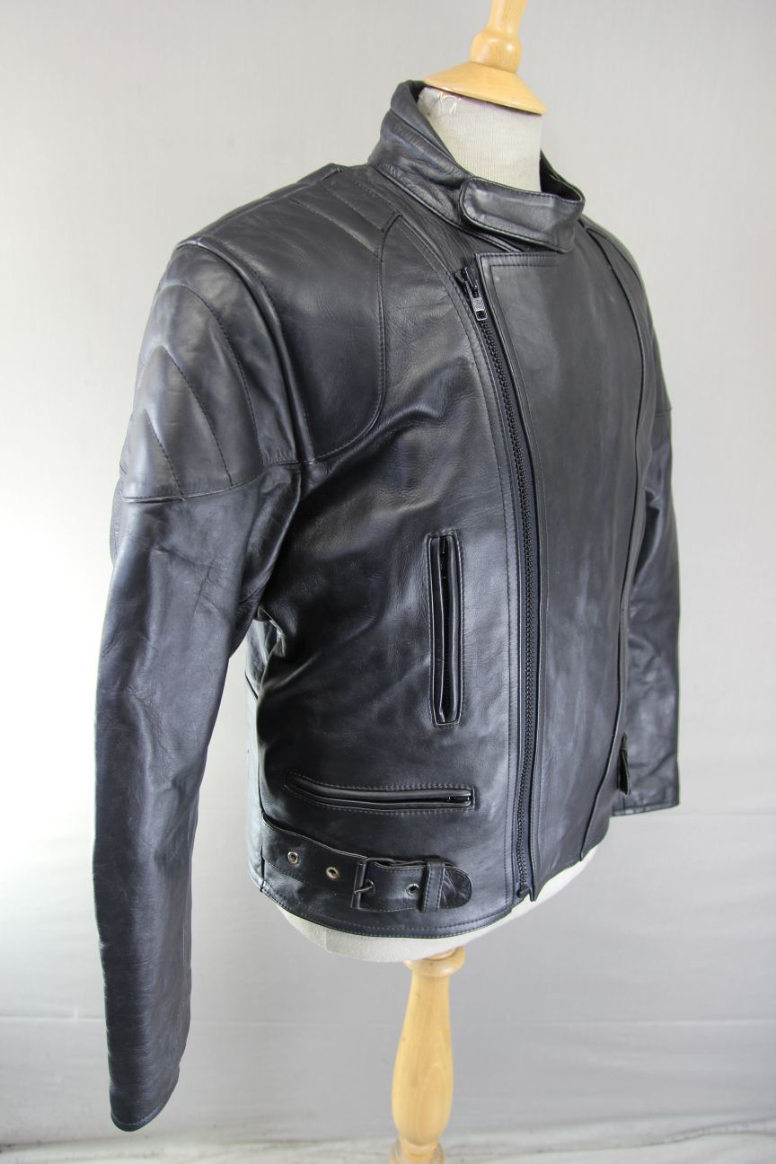 ASHY BLACK PRIME HIDE LEATHER BIKER JACKET 42-44 INCH