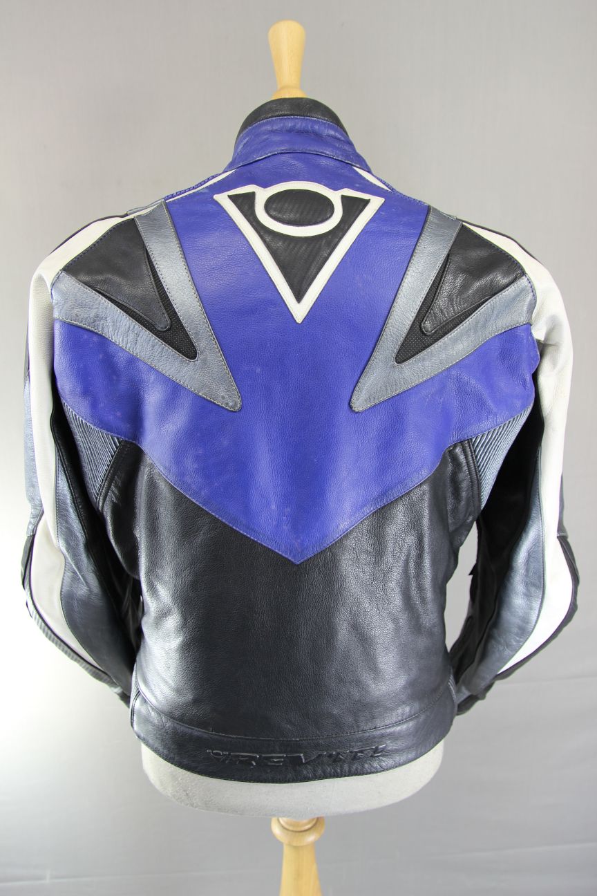 REV'IT! BLACK, BLUE, SILVER & WHITE LEATHER BIKER JACKET WITH CE ARMOUR 40 INCH