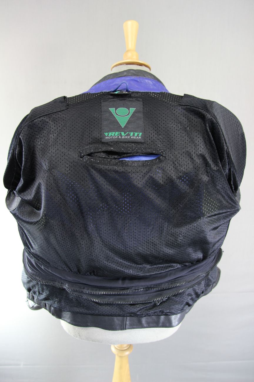REV'IT! BLACK, BLUE, SILVER & WHITE LEATHER BIKER JACKET WITH CE ARMOUR 40 INCH
