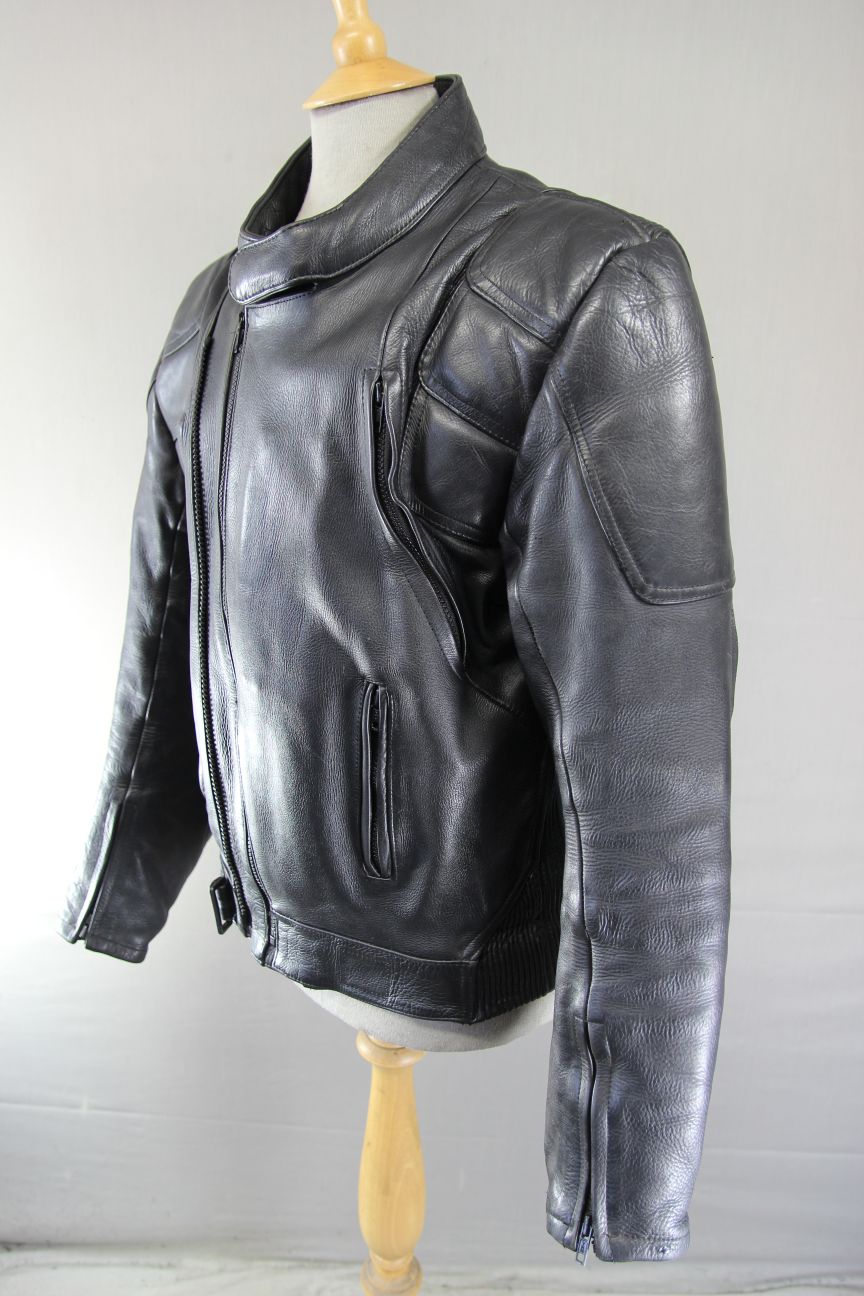ASHY CLASSIC BLACK LEATHER BIKER JACKET 42-44 INCH