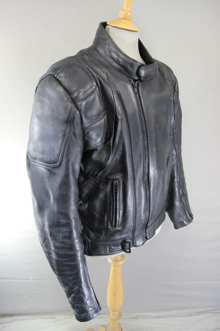 ASHY CLASSIC BLACK LEATHER BIKER JACKET 42-44 INCH