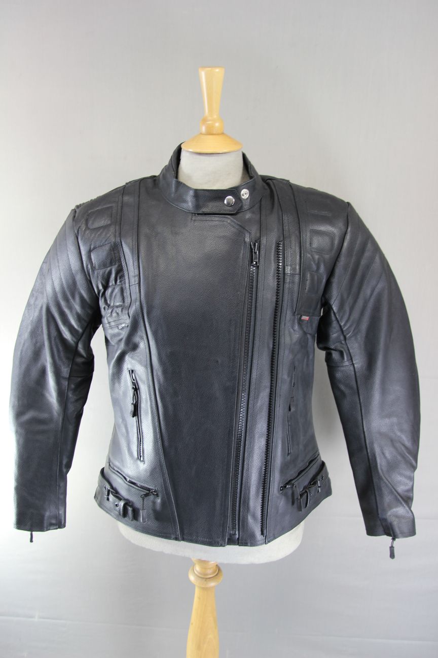 GEAR X LADIES BLACK LEATHER BIKER JACKET + SHOULDER & ELBOW CE ARMOUR 36-38"/MED