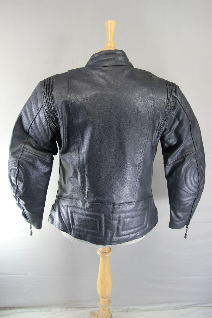 GEAR X LADIES BLACK LEATHER BIKER JACKET + SHOULDER & ELBOW CE ARMOUR 36-38"/MED