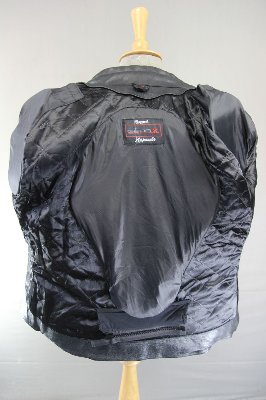 GEAR X LADIES BLACK LEATHER BIKER JACKET + SHOULDER & ELBOW CE ARMOUR 36-38"/MED