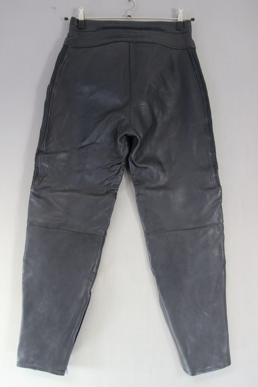 DYNAMIC LEATHERS BLACK COWHIDE BIKER TROUSERS SIZE 14: WAIST 28"/INSIDE LEG 29"