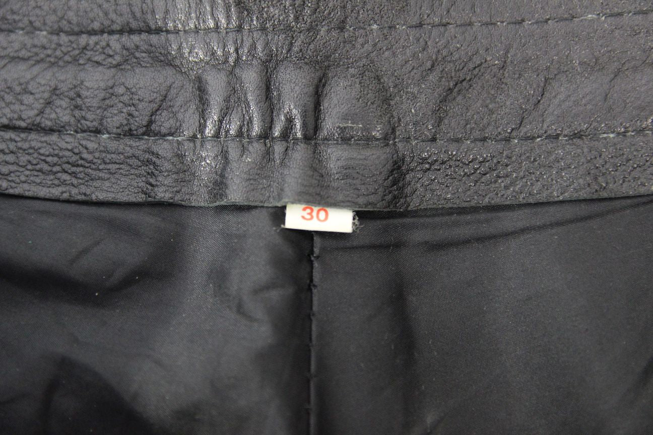 CLASSIC BLACK COWHIDE LEATHER BIKER TROUSERS: WAIST 30 INCH/INSIDE LEG 31 INCH
