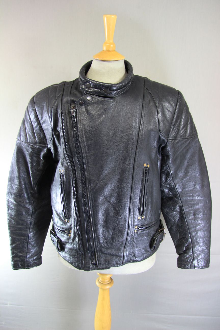 CLASSIC STANZ BLACK LEATHER BIKER JACKET 38-40 INCH/MEDIUM