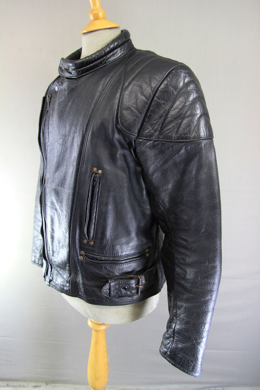 CLASSIC STANZ BLACK LEATHER BIKER JACKET 38-40 INCH/MEDIUM