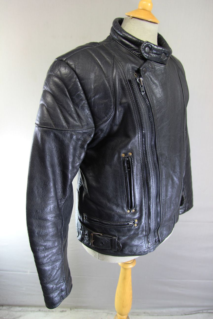 CLASSIC STANZ BLACK LEATHER BIKER JACKET 38-40 INCH/MEDIUM