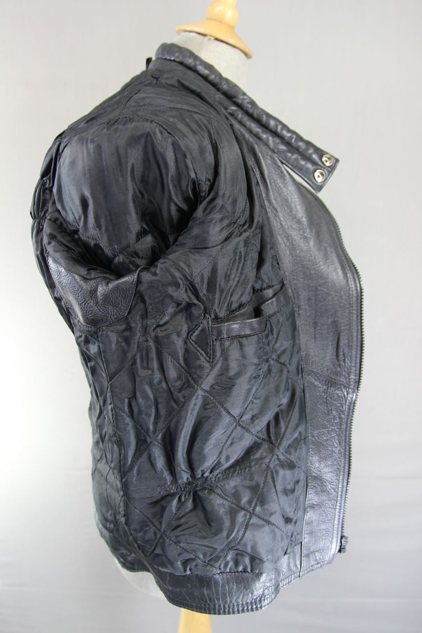 CLASSIC BLACK LEATHER BIKER JACKET 36 INCH CHEST/SMALL