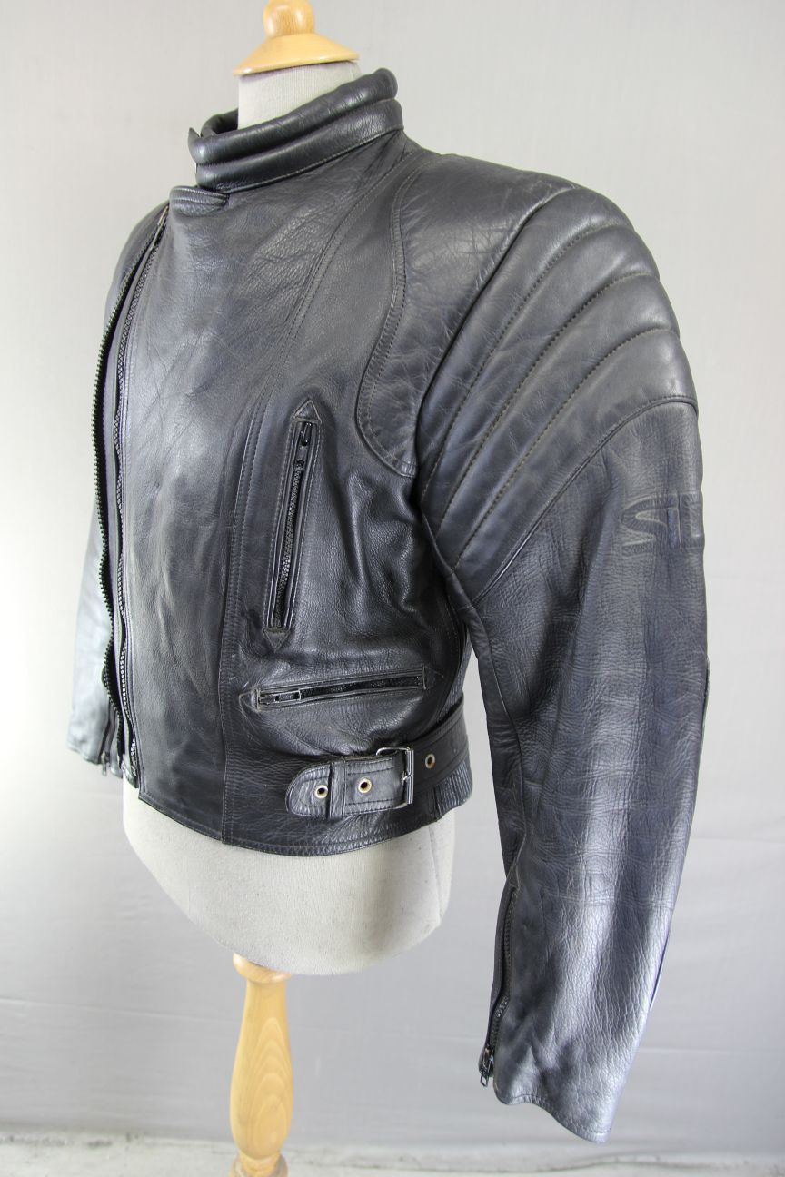 CLASSIC SIDI BLACK LEATHER BIKER JACKET 38-40 INCH