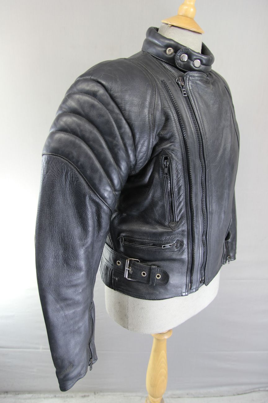 CLASSIC SIDI BLACK LEATHER BIKER JACKET 38-40 INCH