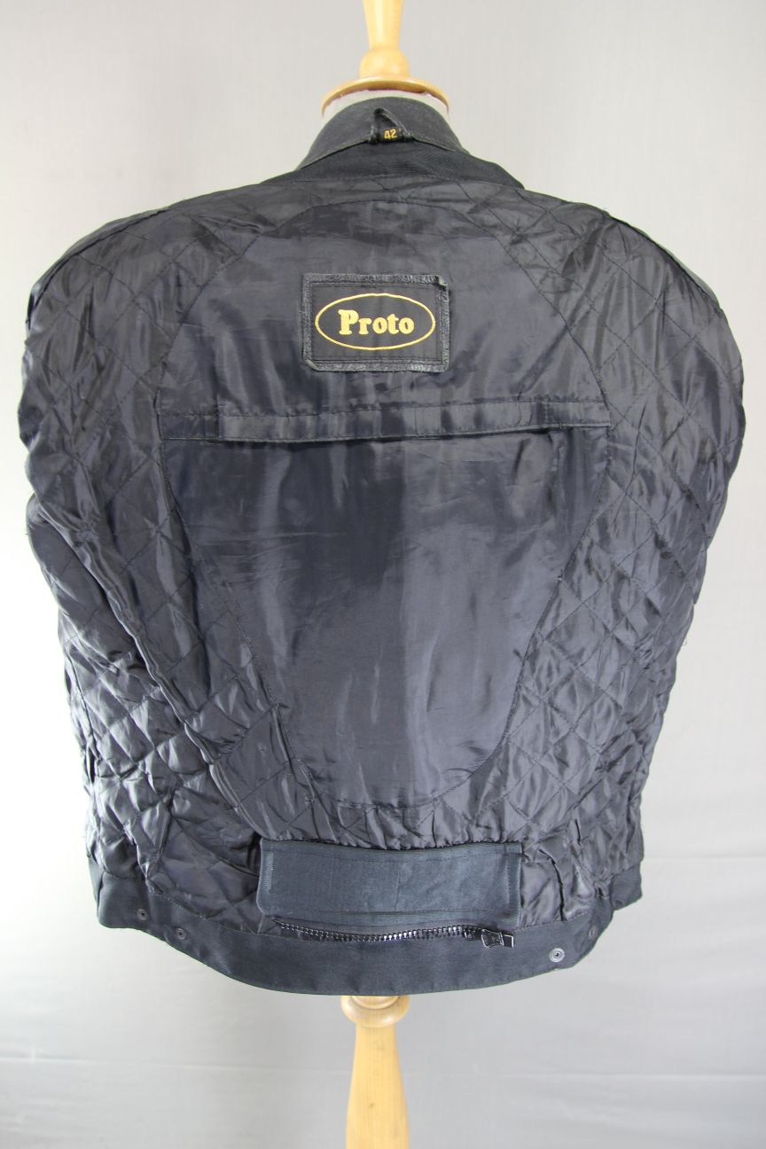 PROTO BLACK, BLUE & WHITE LEATHER BIKER JACKET 42 INCH CHEST/LARGE
