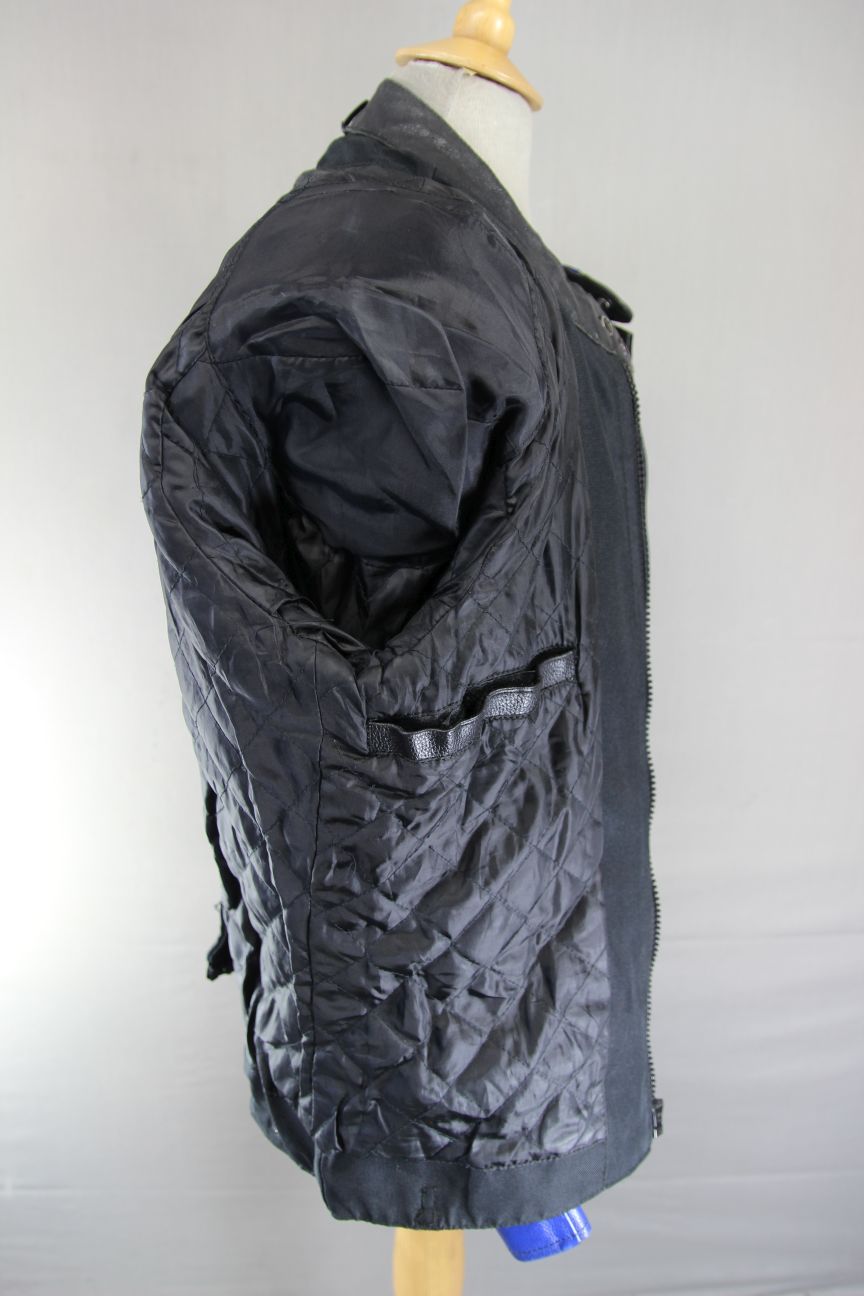 PROTO BLACK, BLUE & WHITE LEATHER BIKER JACKET 42 INCH CHEST/LARGE
