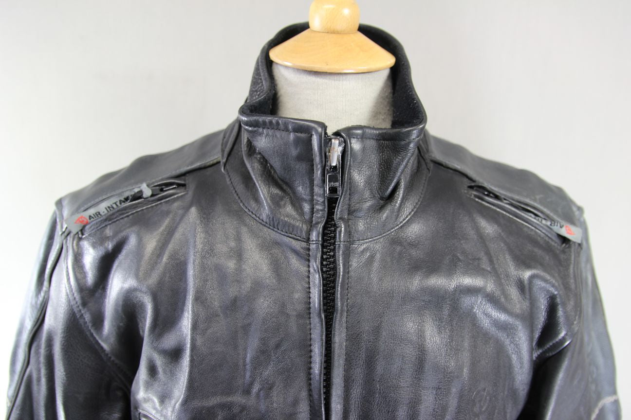 EVOLUTION BLACK & SILVER LEATHER BIKER JACKET 42 INCH