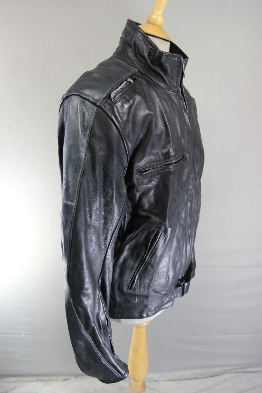 EVOLUTION BLACK & SILVER LEATHER BIKER JACKET 42 INCH