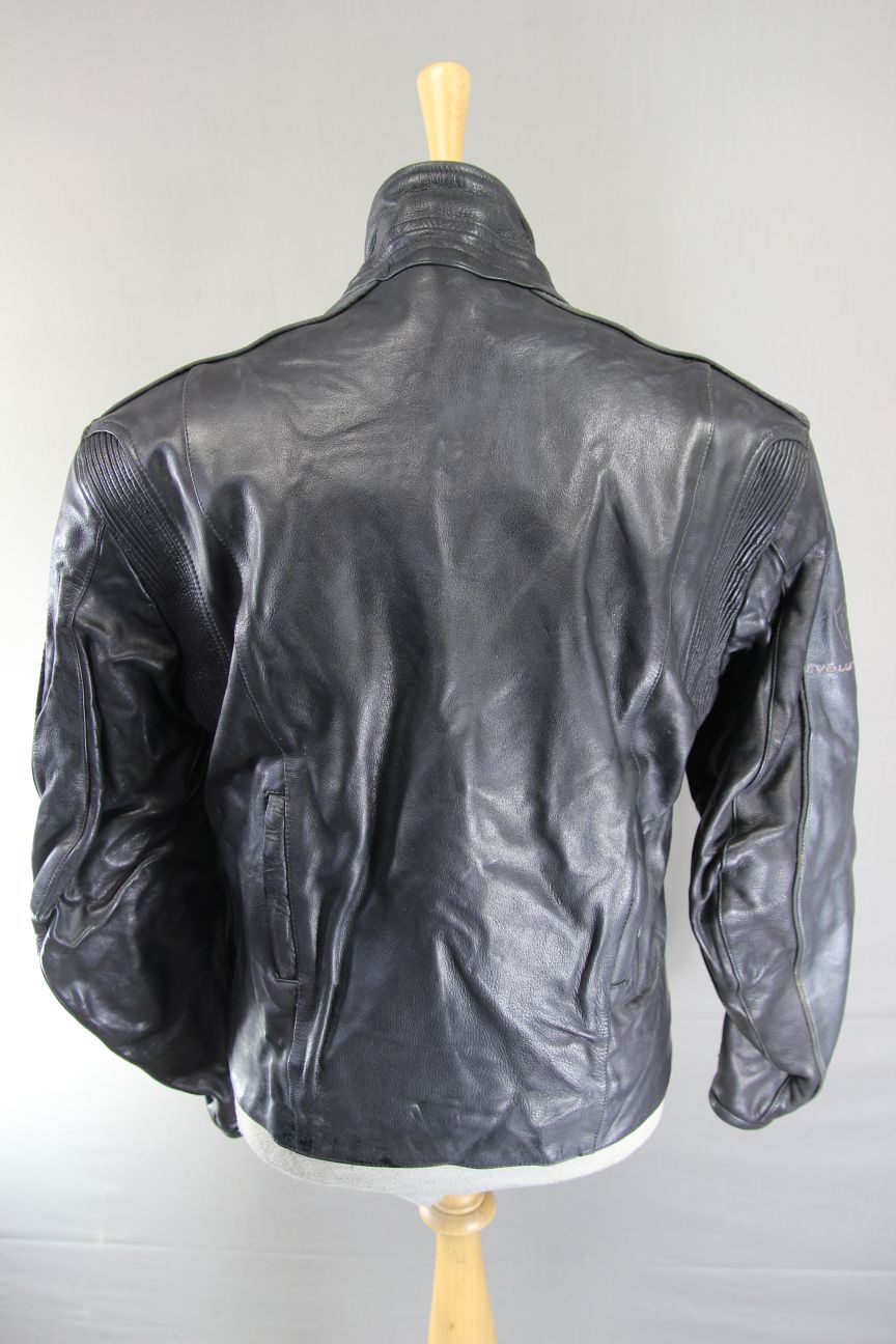 EVOLUTION BLACK & SILVER LEATHER BIKER JACKET 42 INCH