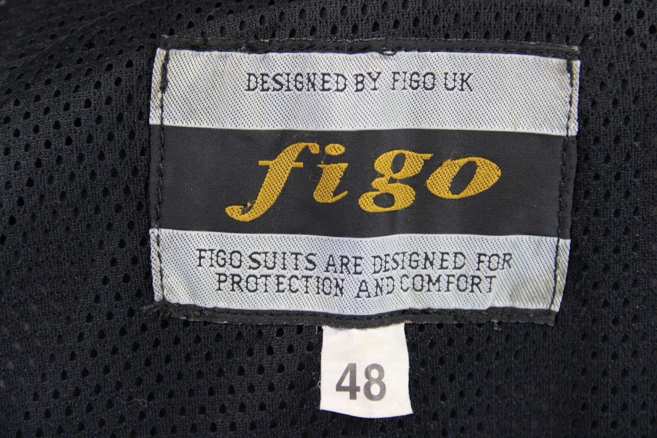 FIGO BLACK & SILVER LEATHER BIKER JACKET WITH REMOVABLE CE ARMOUR 42-44 INCH