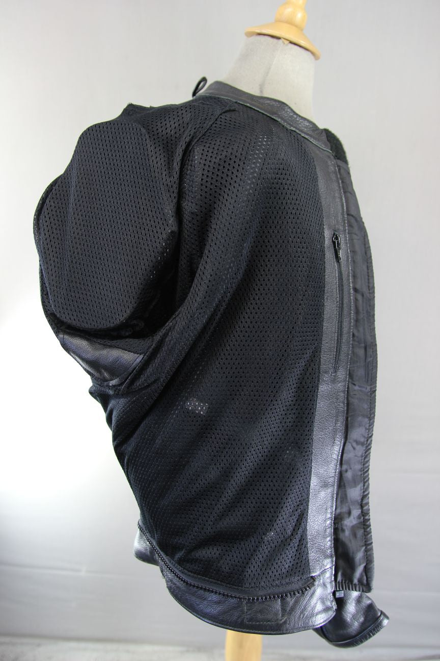 FIGO BLACK & SILVER LEATHER BIKER JACKET WITH REMOVABLE CE ARMOUR 42-44 INCH