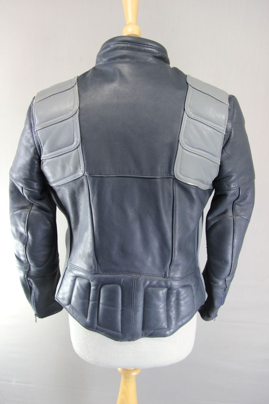 VINTAGE 70s-80s DARK & LIGHT GREY BOBO COLLECTION LEATHER BIKER JACKET: SIZE 16