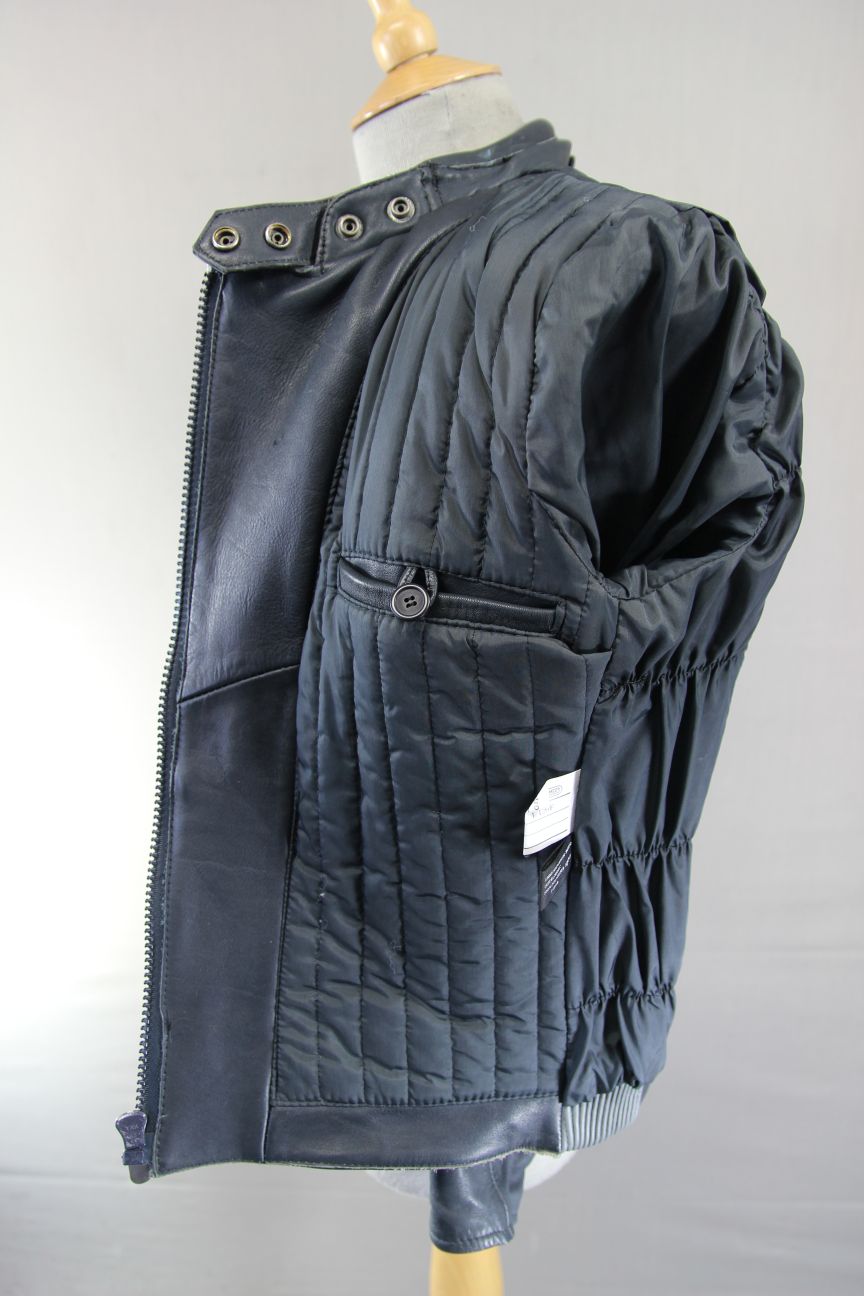 VINTAGE 70s-80s DARK & LIGHT GREY BOBO COLLECTION LEATHER BIKER JACKET: SIZE 16