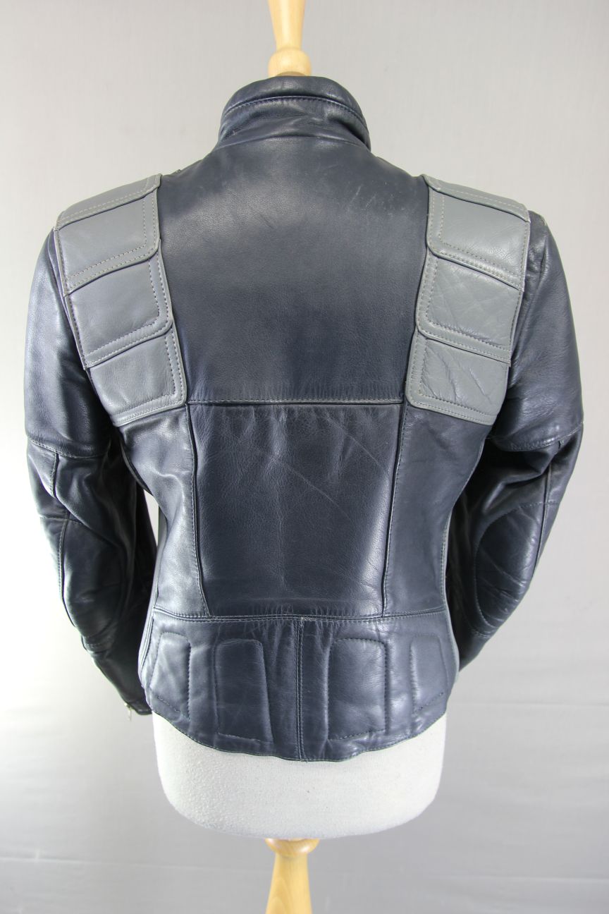 LADIES CLASSIC VINTAGE 1980's DARK & LIGHT GREY MQP LEATHER BIKER JACKET 36 INCH