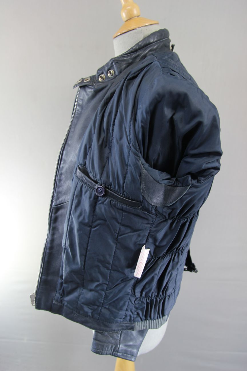 LADIES CLASSIC VINTAGE 1980's DARK & LIGHT GREY MQP LEATHER BIKER JACKET 36 INCH