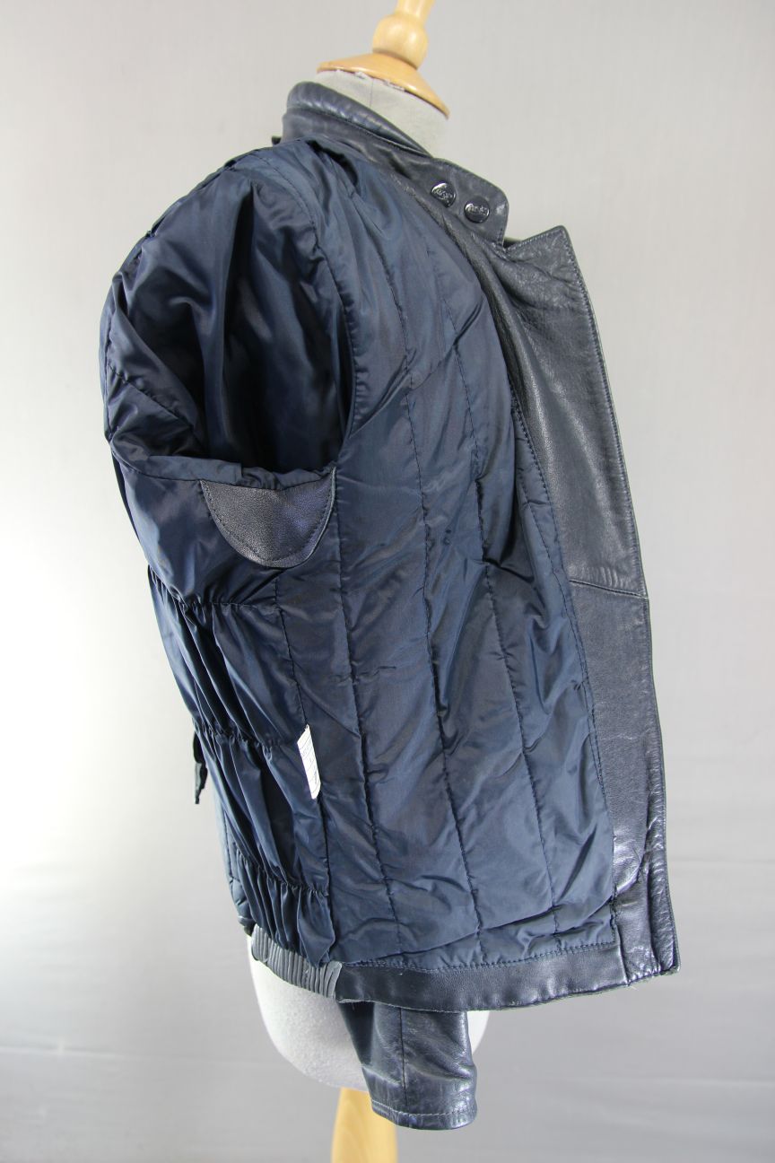 LADIES CLASSIC VINTAGE 1980's DARK & LIGHT GREY MQP LEATHER BIKER JACKET 36 INCH
