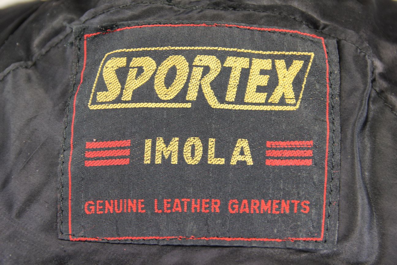 VINTAGE BLACK, RED & WHITE LEATHER SPORTEX IMOLA CLASSIC BIKER JACKET 42 INCH