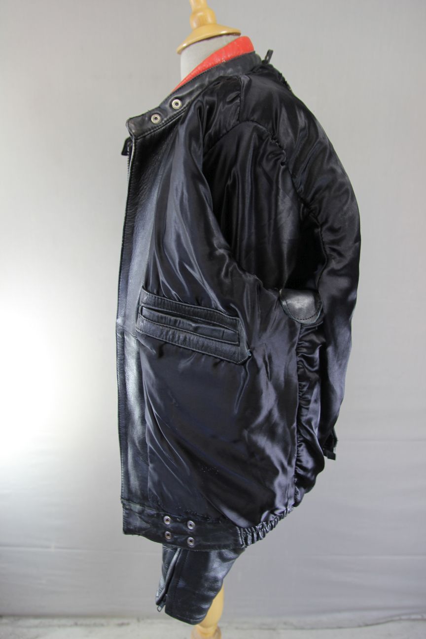 VINTAGE BLACK, RED & WHITE LEATHER SPORTEX IMOLA CLASSIC BIKER JACKET 42 INCH