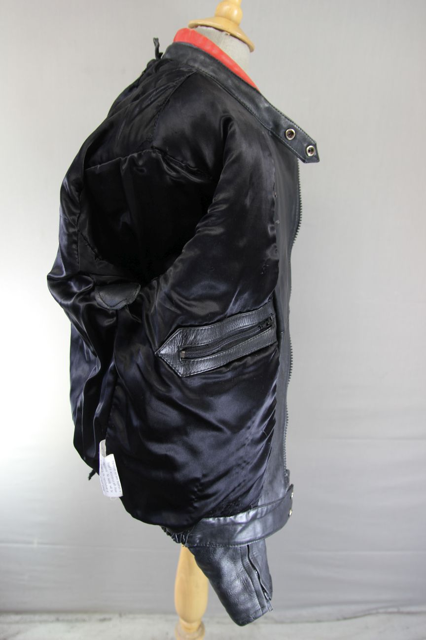 VINTAGE BLACK, RED & WHITE LEATHER SPORTEX IMOLA CLASSIC BIKER JACKET 42 INCH