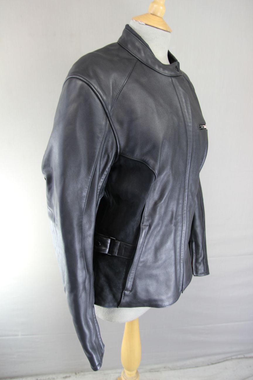 HEIN GERICKE STREETLINE BLACK LEATHER & SUEDE BIKER JACKET + CE ARMOUR: SIZE 16