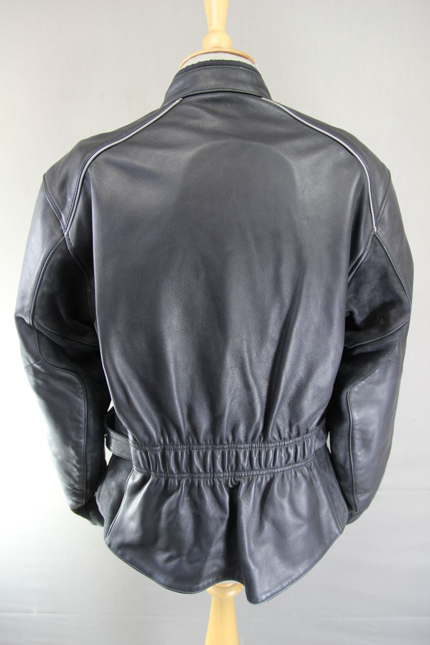 HEIN GERICKE STREETLINE BLACK LEATHER & SUEDE BIKER JACKET + CE ARMOUR: SIZE 16