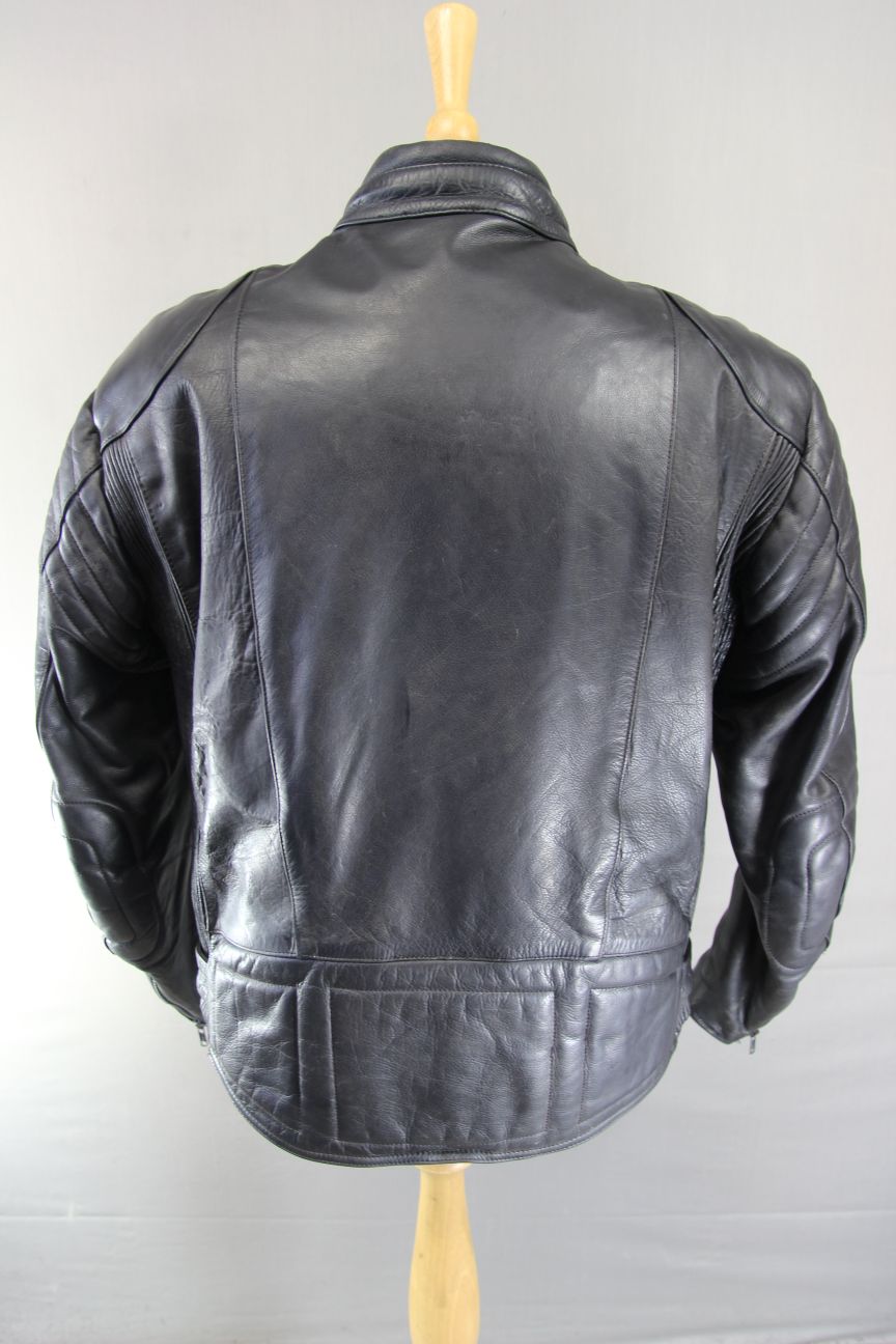 RHINO BRITISH DESIGNED CLASSIC BLACK COWHIDE LEATHER BIKER JACKET 42-44 INCH/L