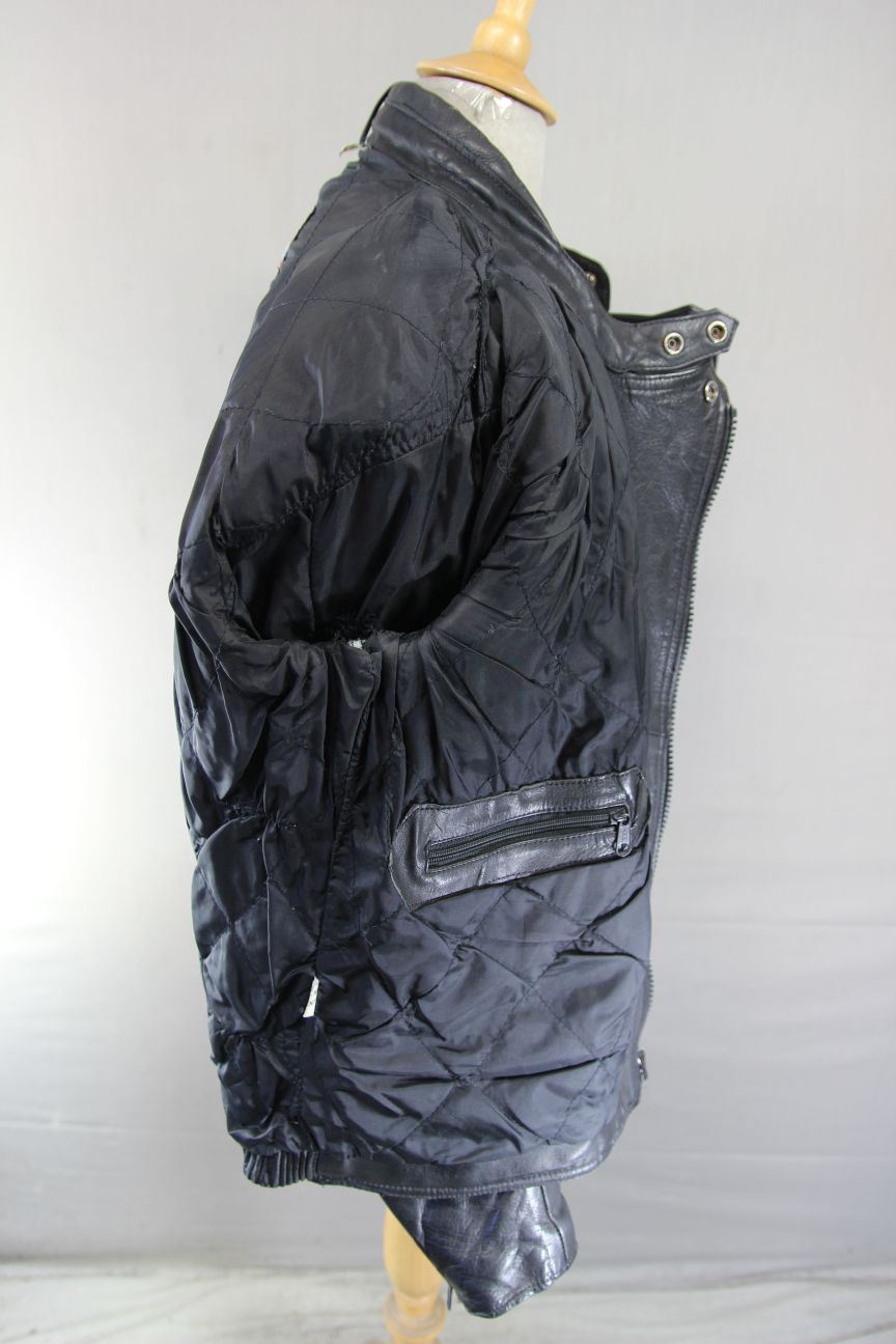 RHINO BRITISH DESIGNED CLASSIC BLACK COWHIDE LEATHER BIKER JACKET 42-44 INCH/L