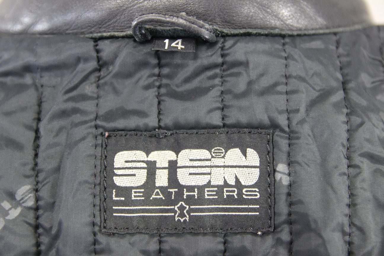 CLASSIC BLACK STEIN LEATHERS BIKER JACKET: SIZE 14 36-38 INCHES