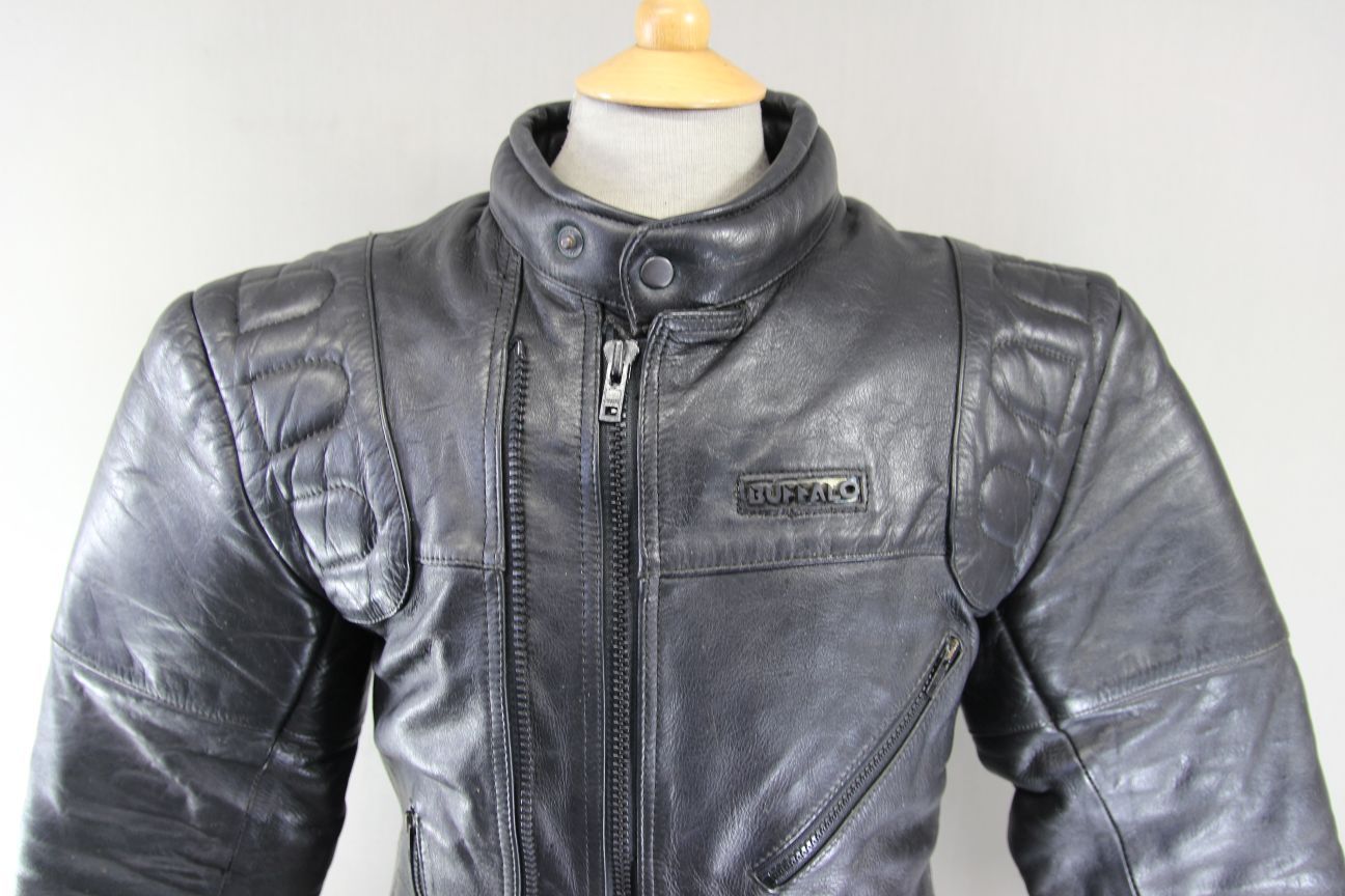 BUFFALO CLASSIC BLACK LEATHER THINSULATE 3MM LINED BIKER JACKET 36-38 INCH