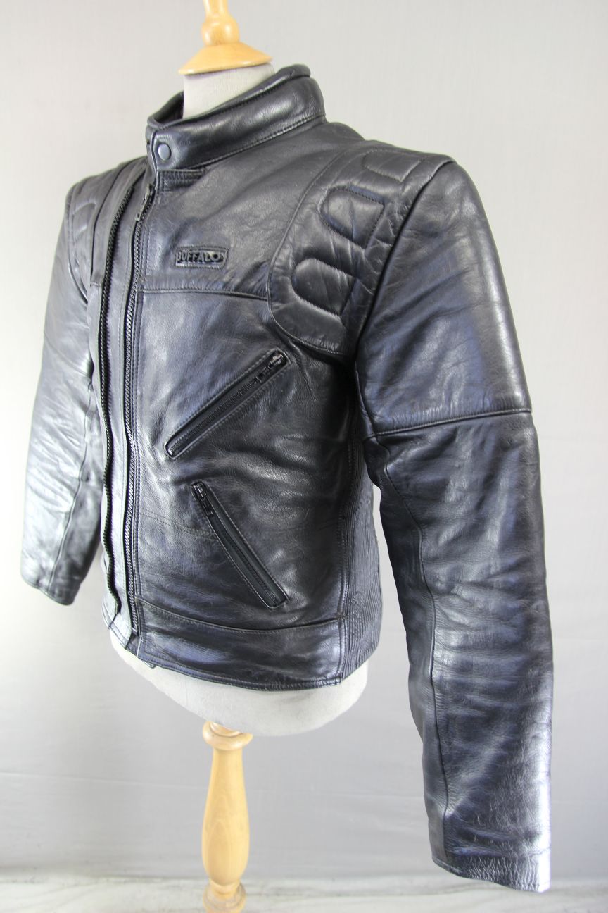 BUFFALO CLASSIC BLACK LEATHER THINSULATE 3MM LINED BIKER JACKET 36-38 INCH
