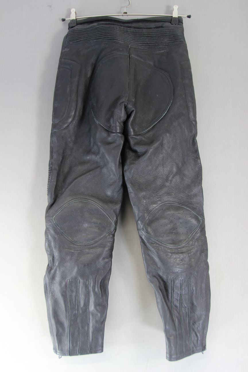 BUFFALO BLACK LEATHER BIKER TROUSERS + CE ARMOUR SIZE 10 WAIST 28/INSIDE LEG 28"