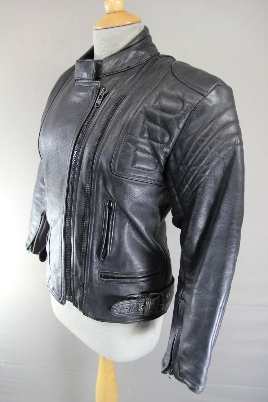EURO STYLE 'HARLEY DAVIDSON' LADIES BLACK LEATHER BIKER JACKET: 34-36 INCHES