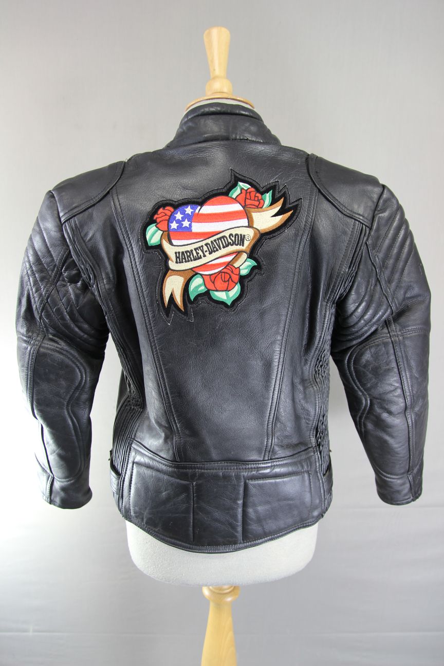 EURO STYLE 'HARLEY DAVIDSON' LADIES BLACK LEATHER BIKER JACKET: 34-36 INCHES