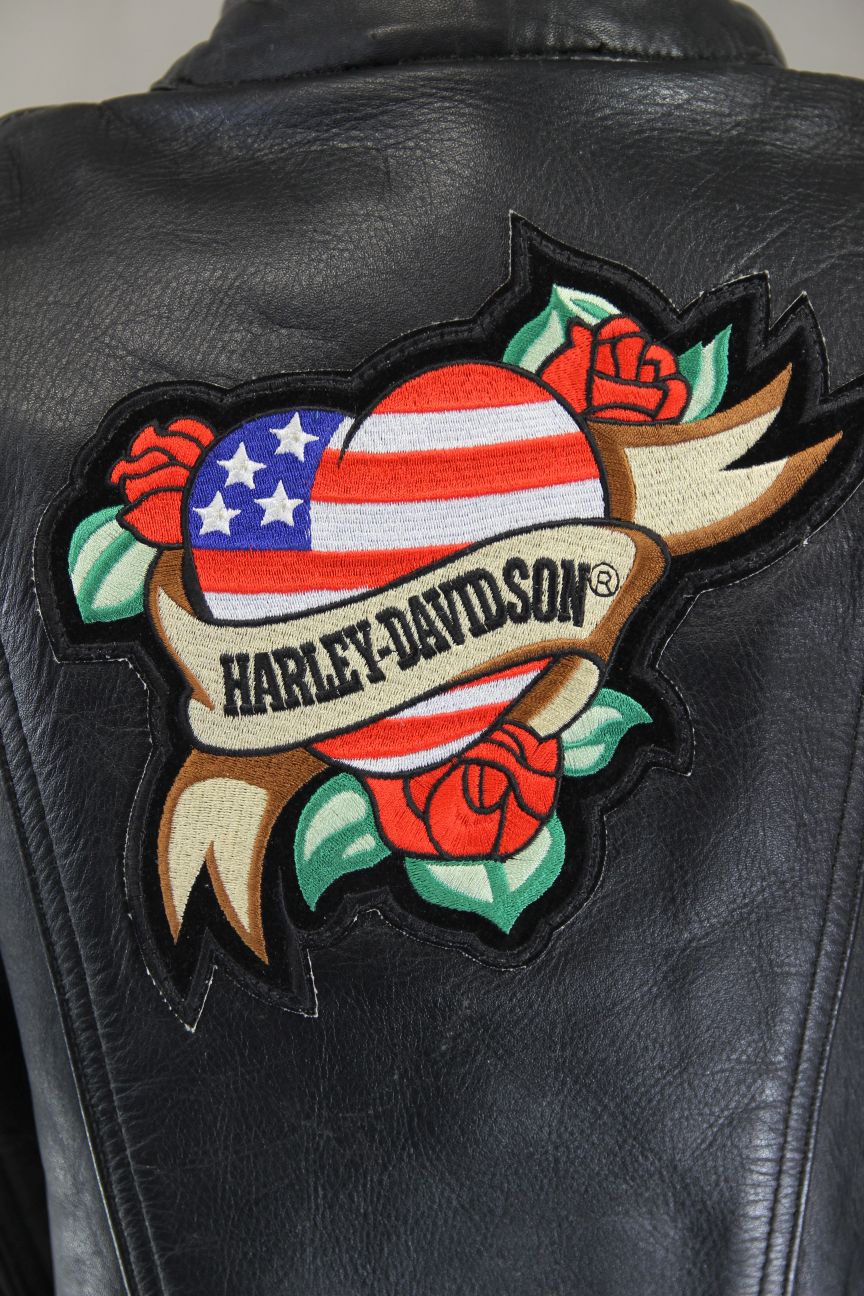EURO STYLE 'HARLEY DAVIDSON' LADIES BLACK LEATHER BIKER JACKET: 34-36 INCHES